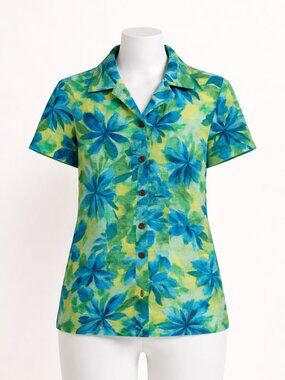 Chico’s 100% Linen Tropical Floral Button Front Camp Shirt Jacket Sz. 2 (Large)